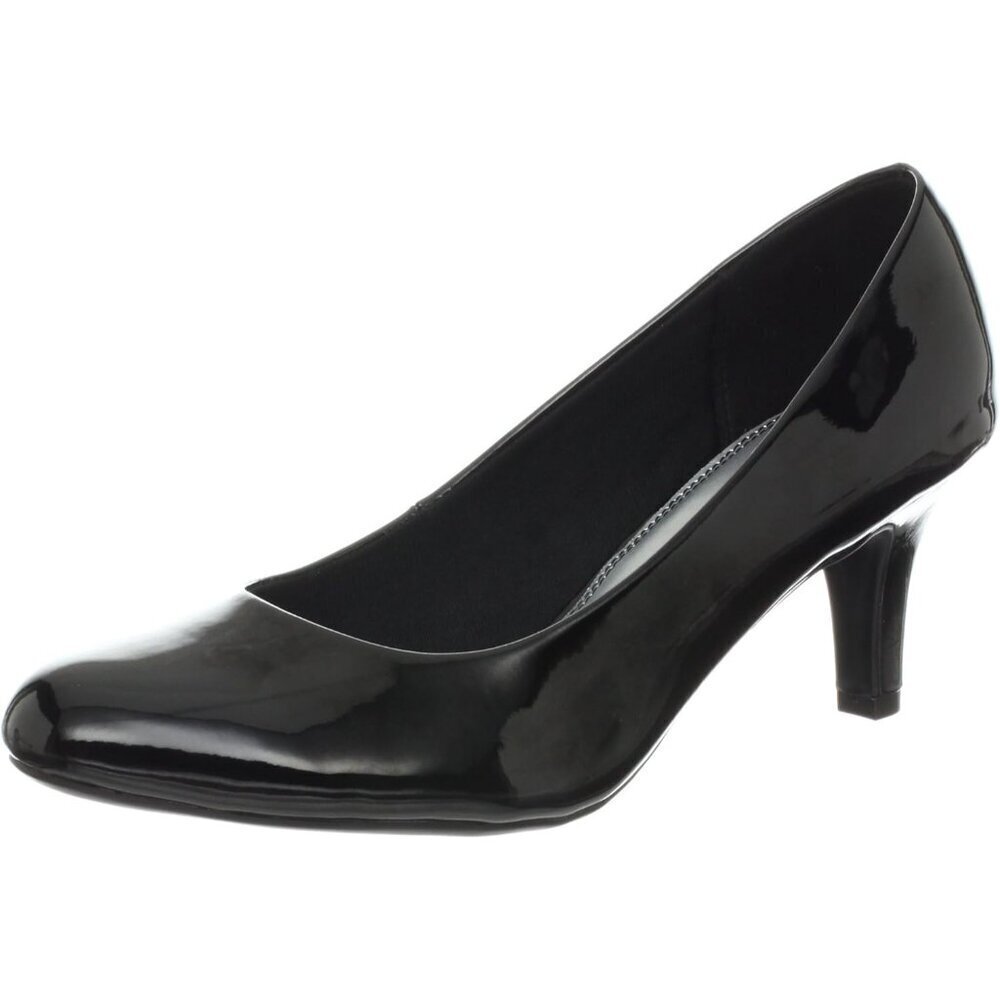 LifeStride Women Black Patent Polyurethane Closed Pointed Toes Kitten Heel Pumps